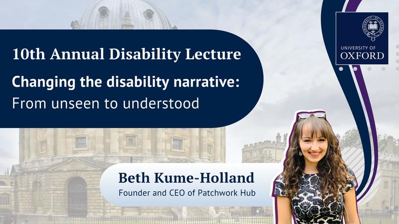Image taken from Beth Kume-Holland's slides for the Disability Lecture 2024 showing Beth in front of the Radcliffe Camera