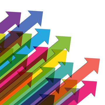 Graphic of a host of brightly colours arrows pointing from bottom  left to top right.  